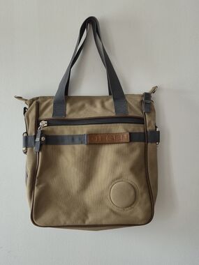 Diesel Men's Khaki Canvas Tote Bag with Grey Accents